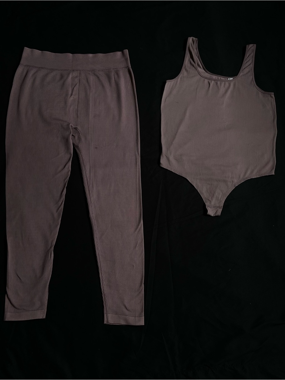 Ribbed Tank Bodysuit & Legging Set - Mauve